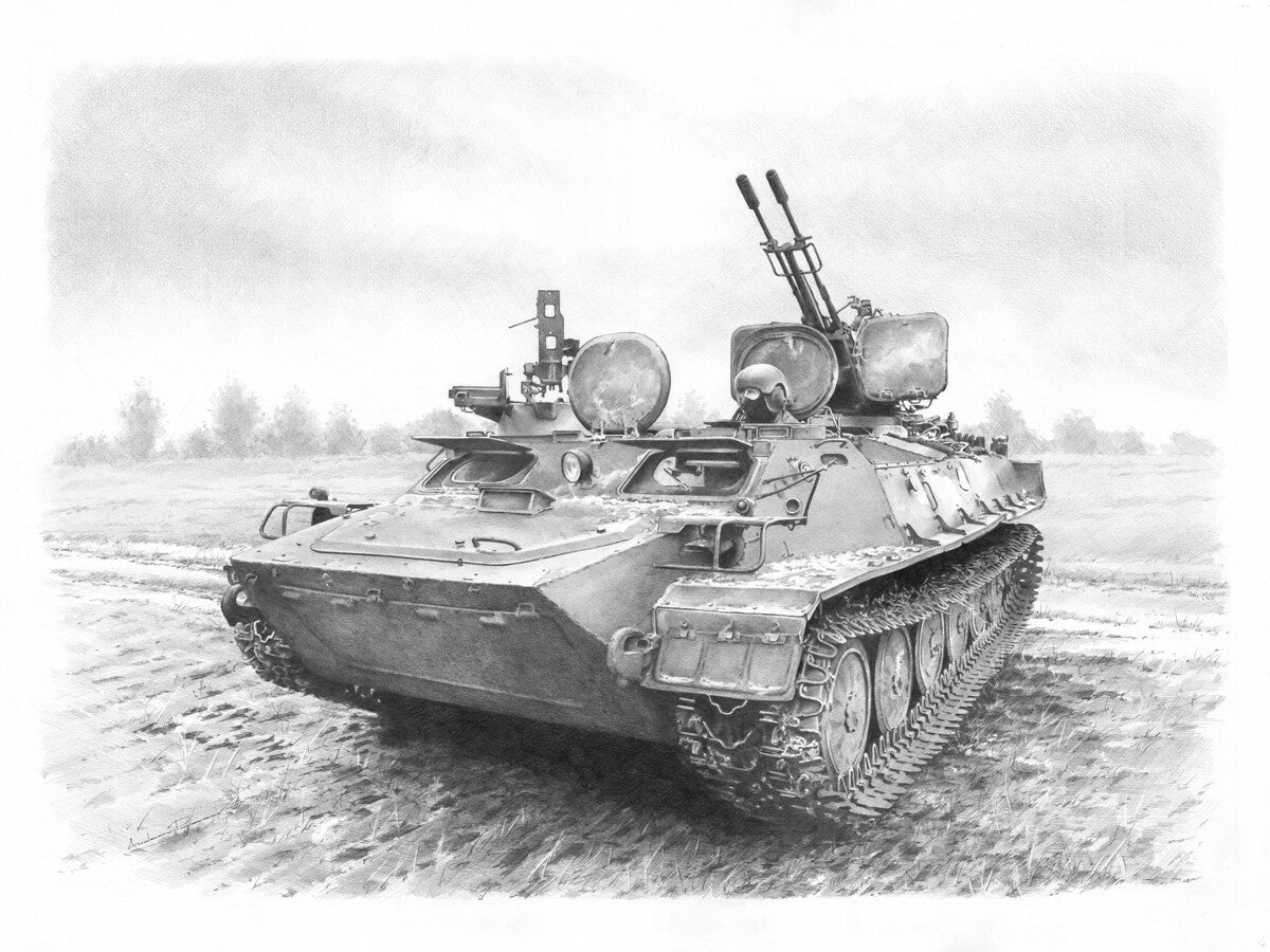 Tank Print: MTLB ZU232 Tank Photo Like Drawing Print
