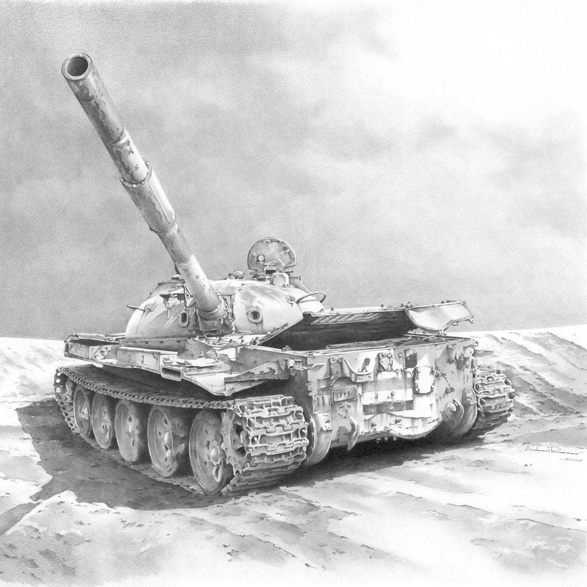 Battle Tank In The Desert Photo Like Drawing
