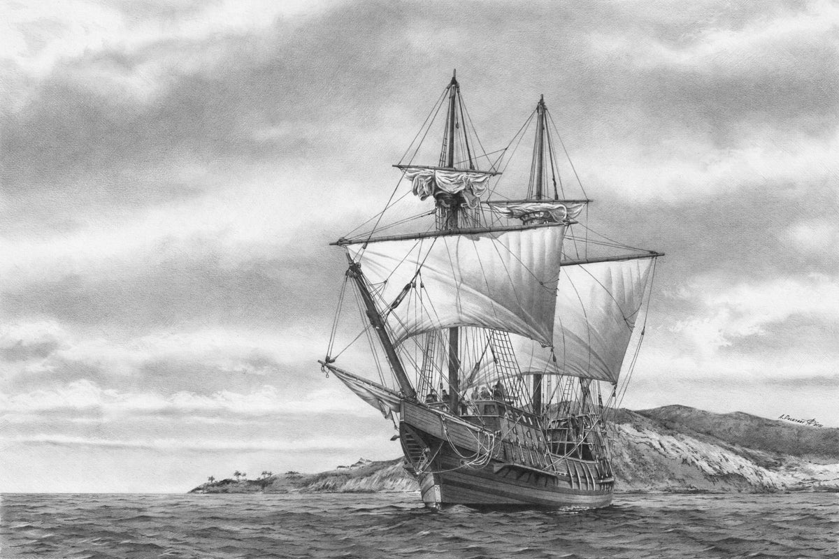 Caravel Ship Drawing Print