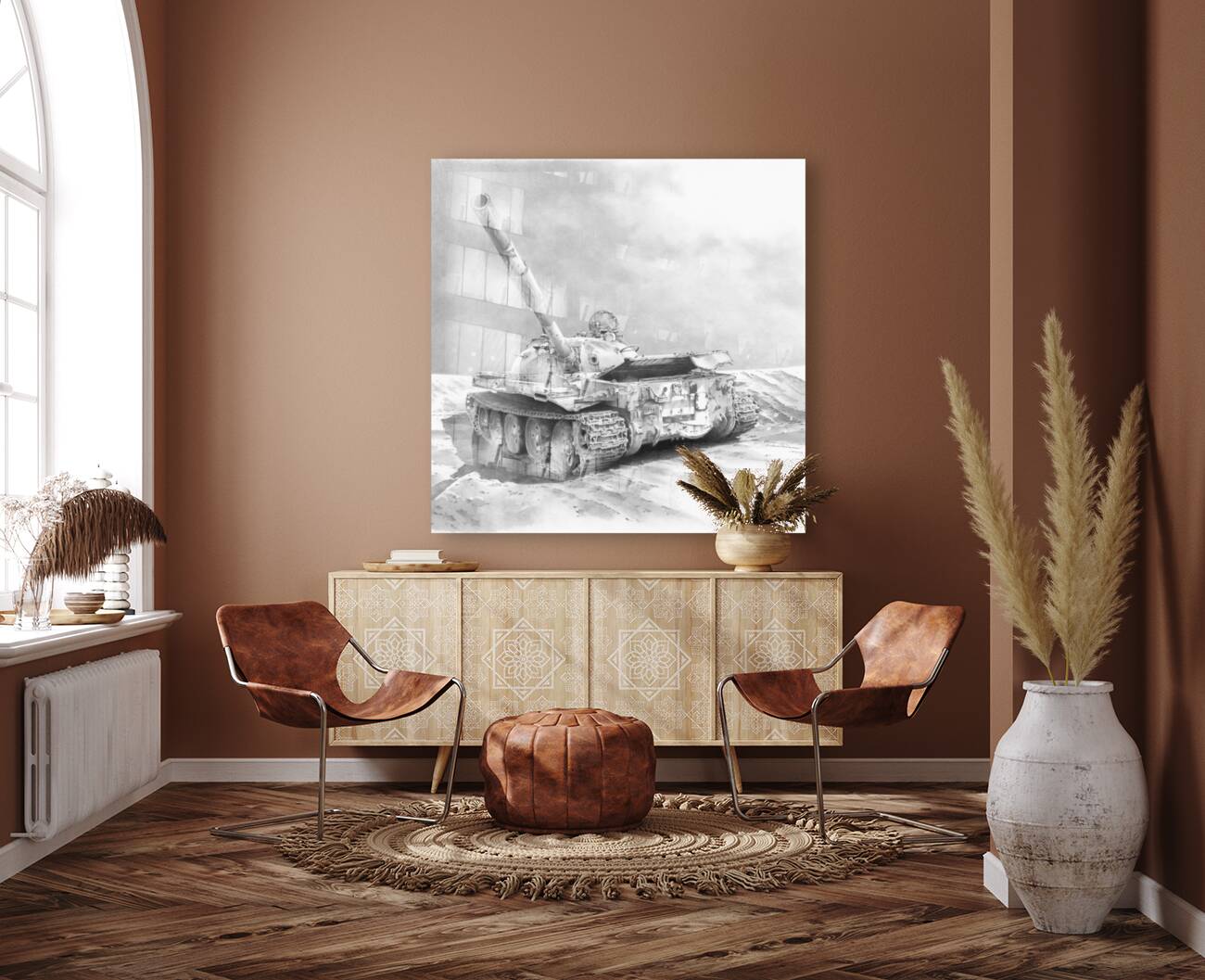 Battle Tank In The Desert Photo Like Drawing