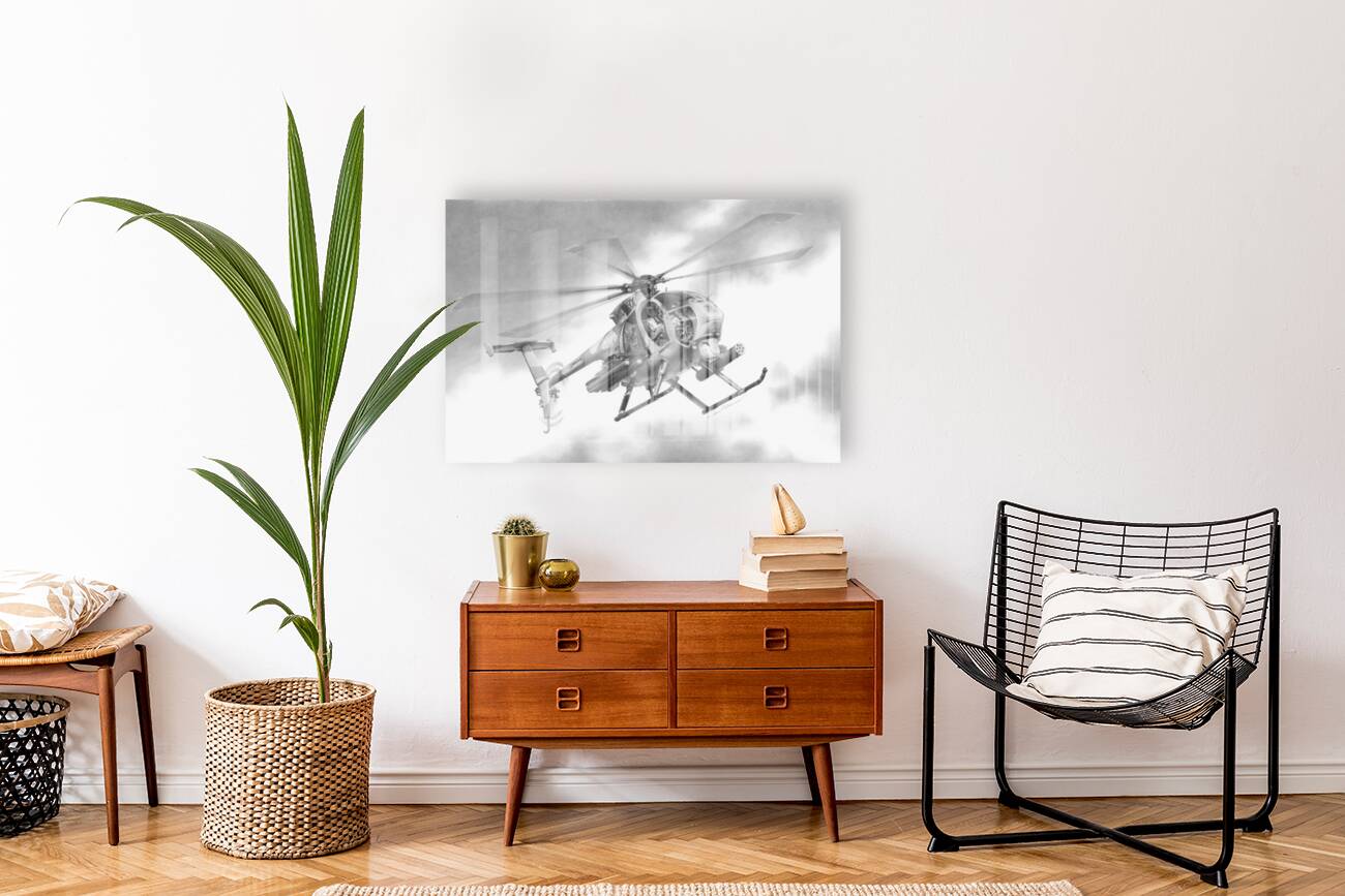 Soaring Precision: The Little Bird Helicopter in Black & White